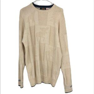 Vintage Brimwick Creme Yellowstone crew oversized sweater moose bear trees